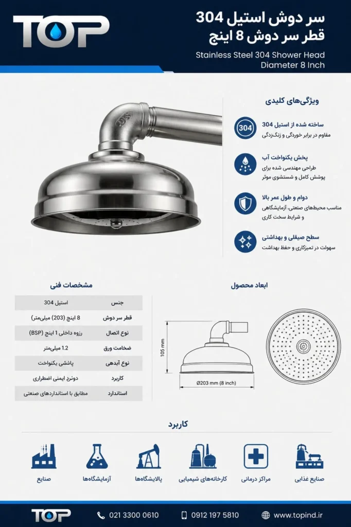 سردوش استیل 304 هشت اینچ دوش اضطراری