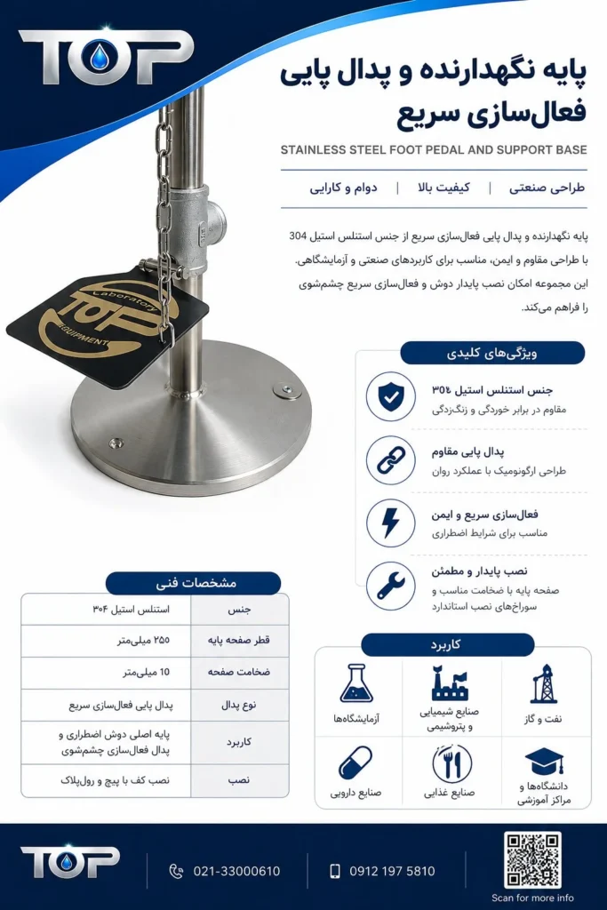 پایه نگهدارنده و پدال پایی استیل دوش و چشم شوی اضطراری