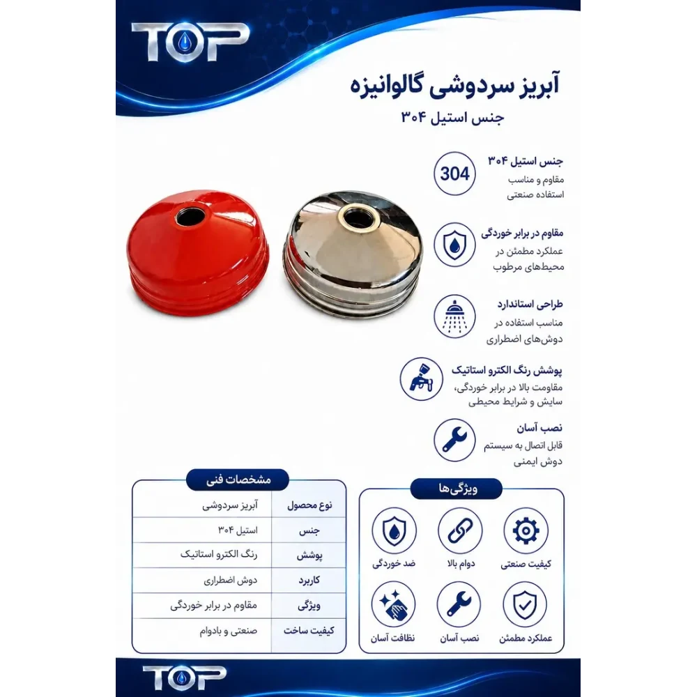 آبریز سردوشی گالوانیزه از استیل ۳۰۴ با پوشش رنگ الکترواستاتیک تولیدی TOP