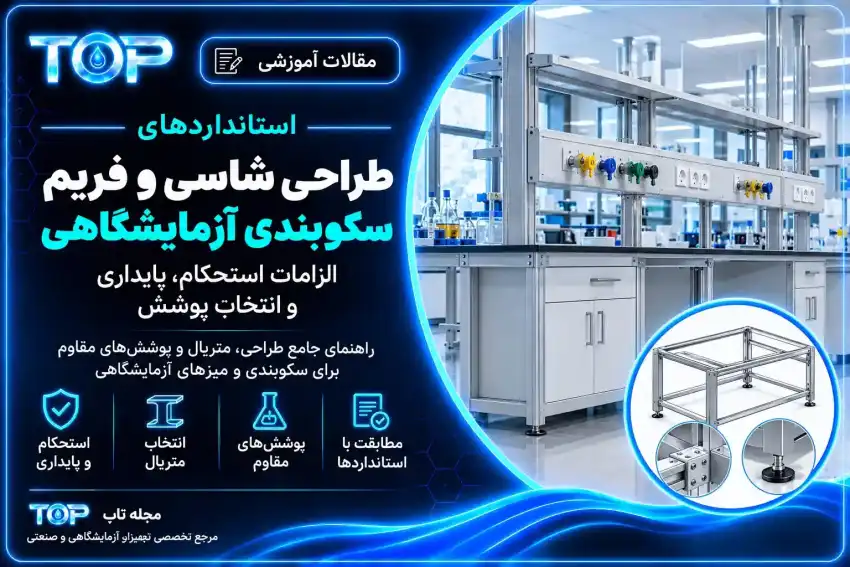 استانداردهای طراحی شاسی و فریم سکوبندی آزمایشگاهی؛ نمایش اتصالات و پایه قابل تنظیم